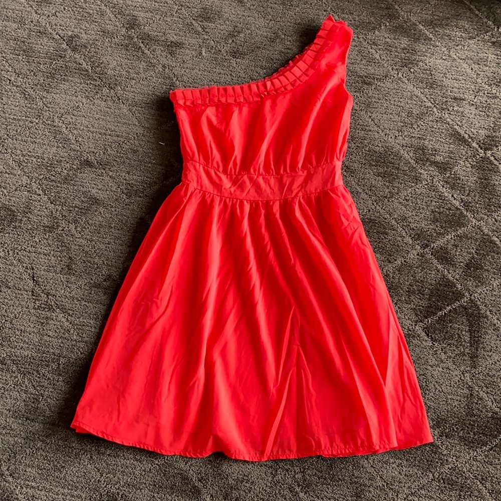 One sleeve coral/orange dress